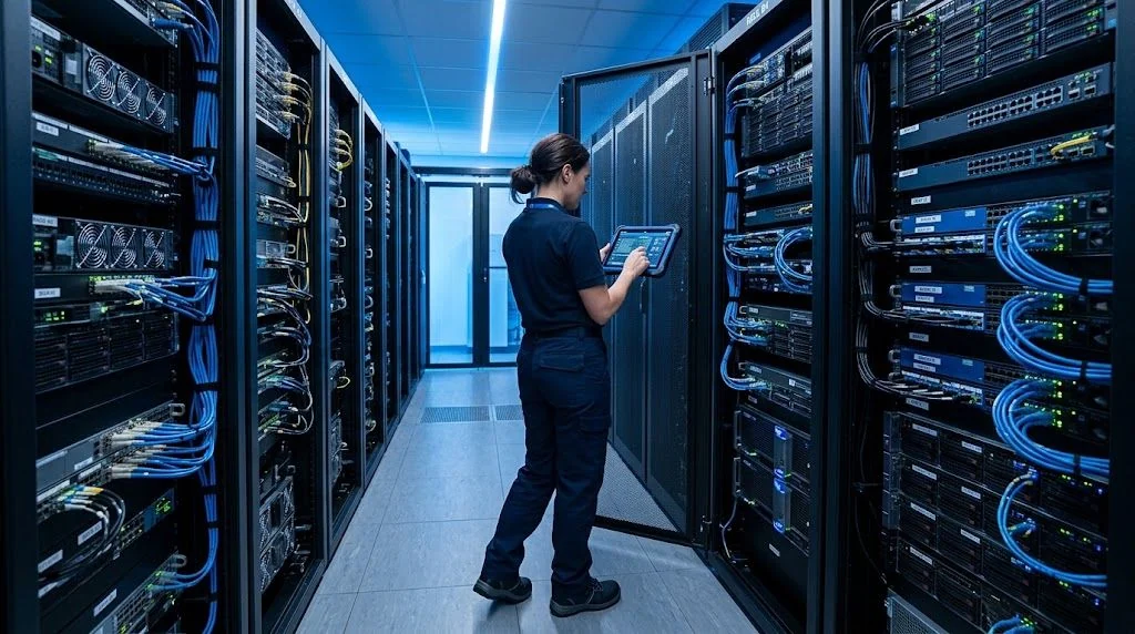 Técnico revisando racks de servidores durante la evaluación de un proveedor de colocation