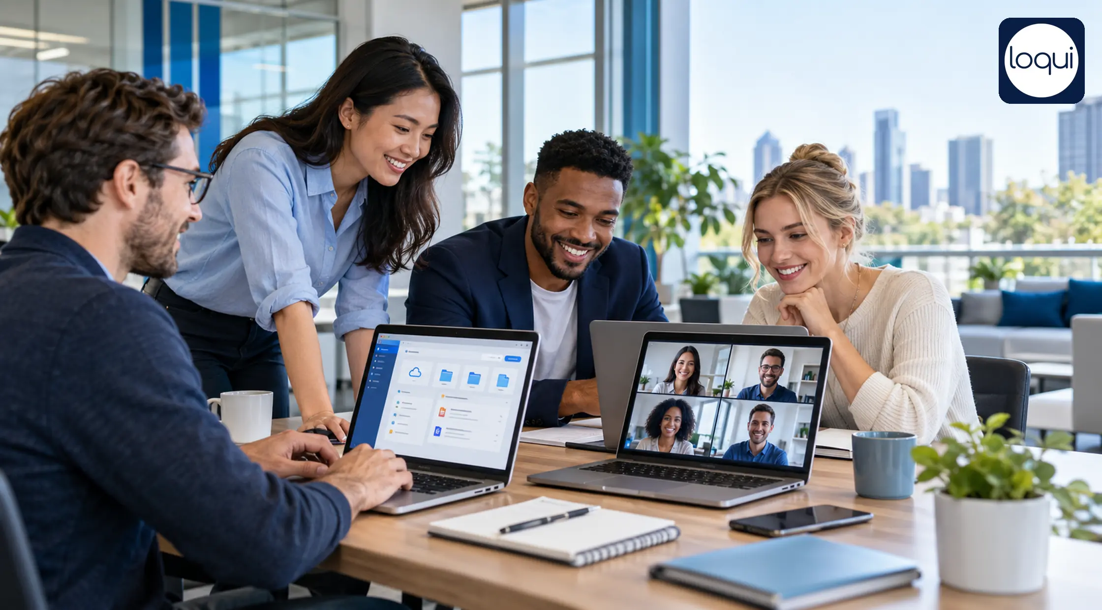 Equipo de una empresa trabajando con conexión de internet empresarial dimensionada a su operación